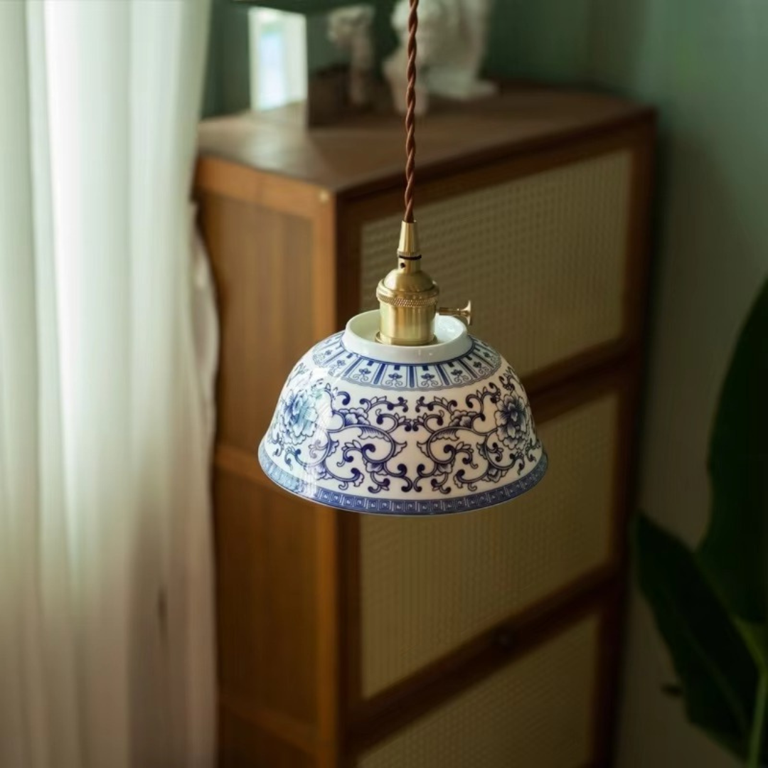 Botanic Blue Halo Ceramic Pendant Light