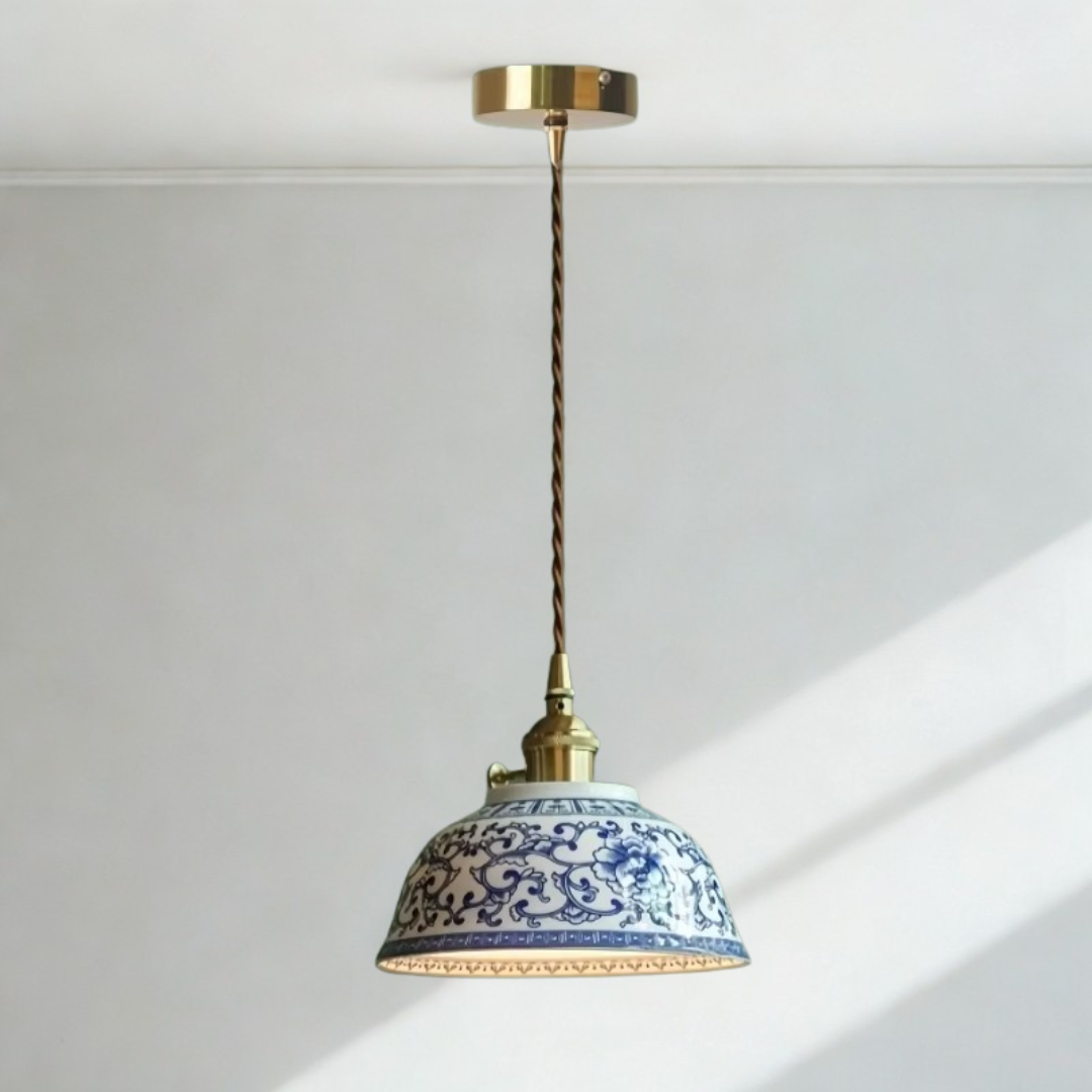 Botanic Blue Halo Ceramic Pendant Light