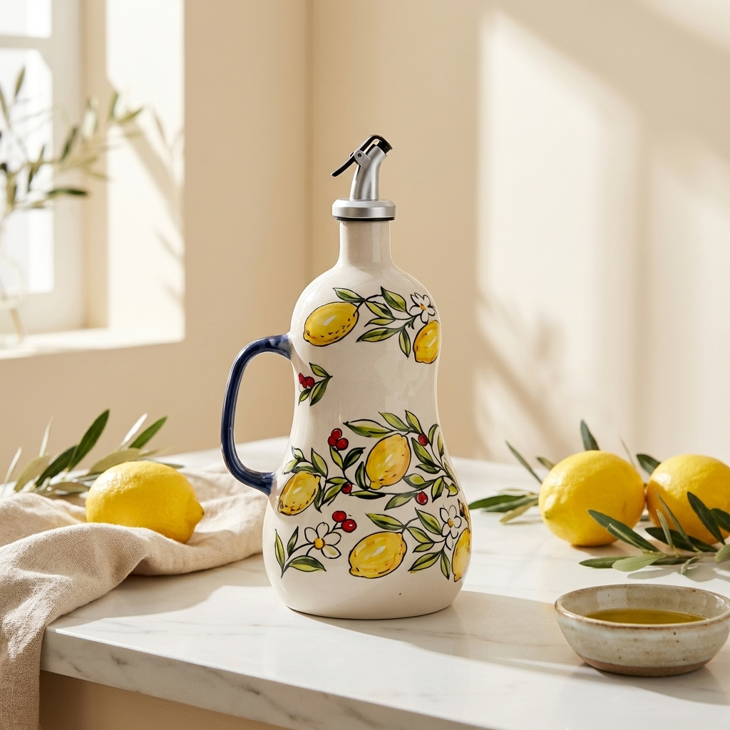Mediterranean Wide Ceramic Oil Cruet Bottle