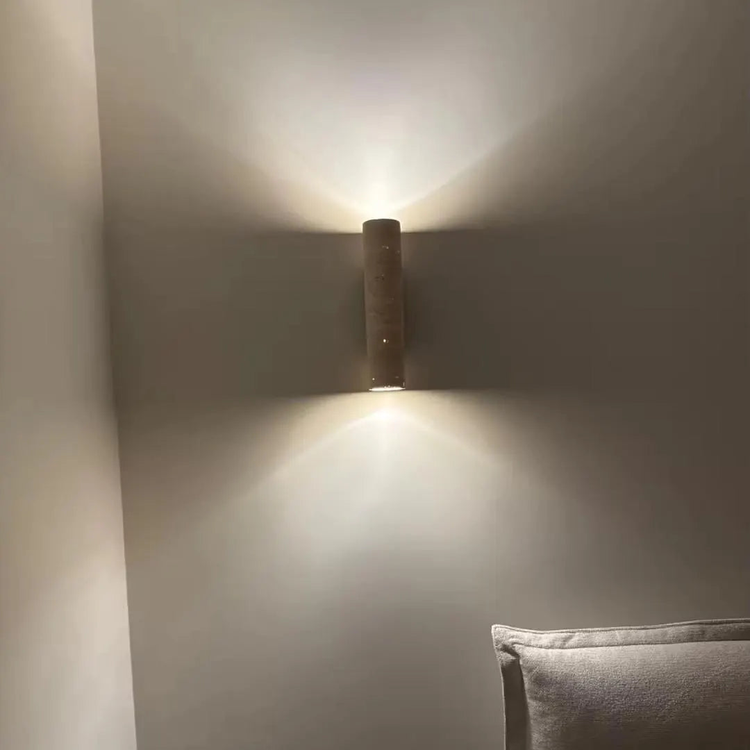 Modern Travertine Cylinder Wall Sconce