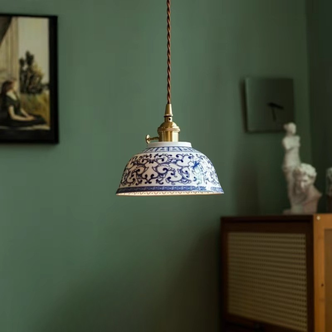 Botanic Blue Halo Ceramic Pendant Light
