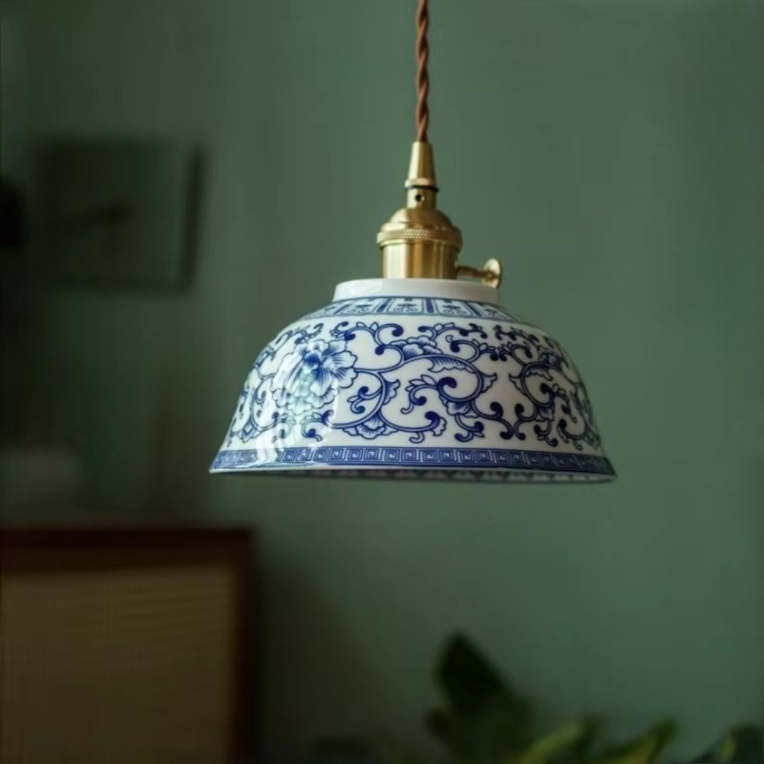Botanic Blue Halo Ceramic Pendant Light