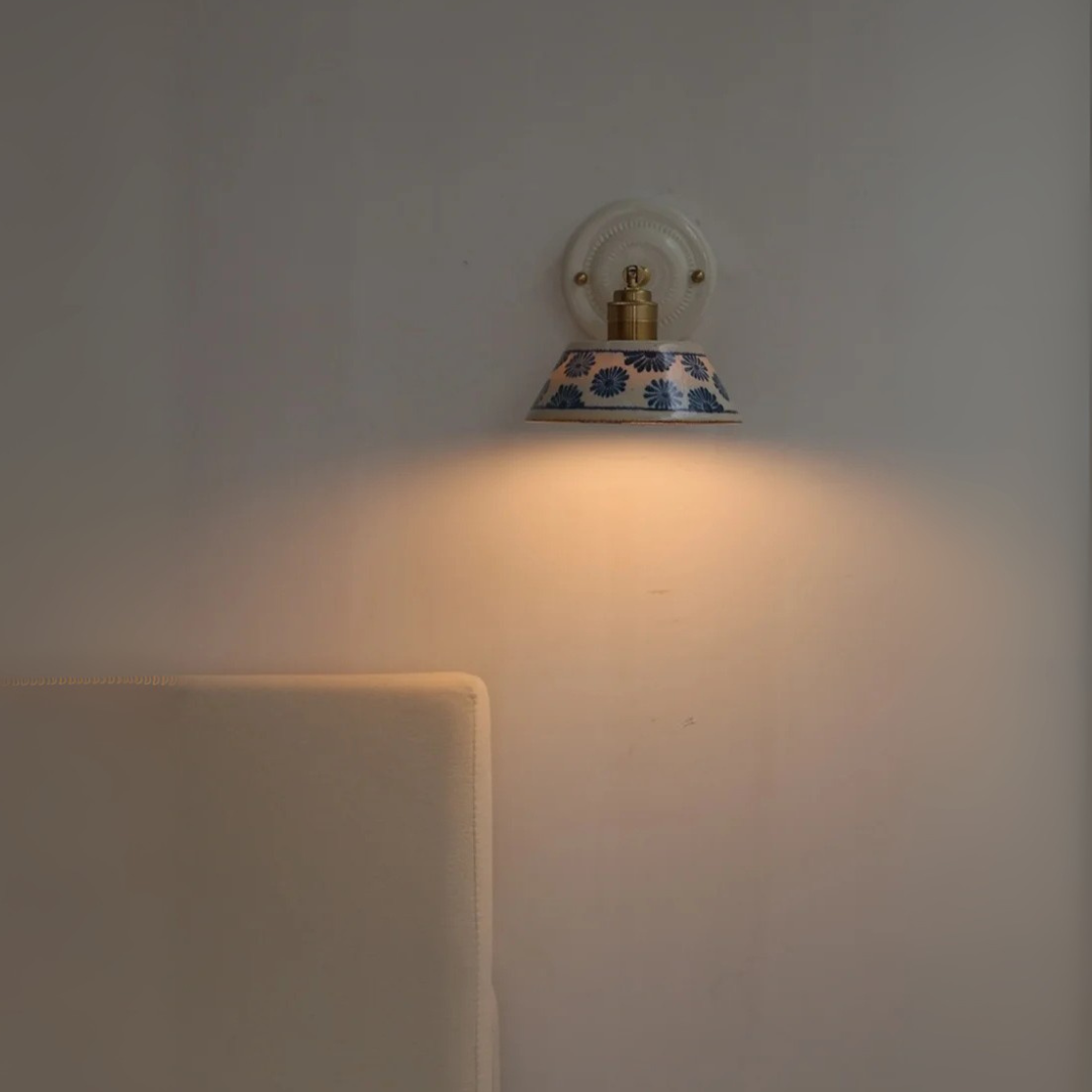 Signature  Ceramic Editions Blue Floral Wall Lamp