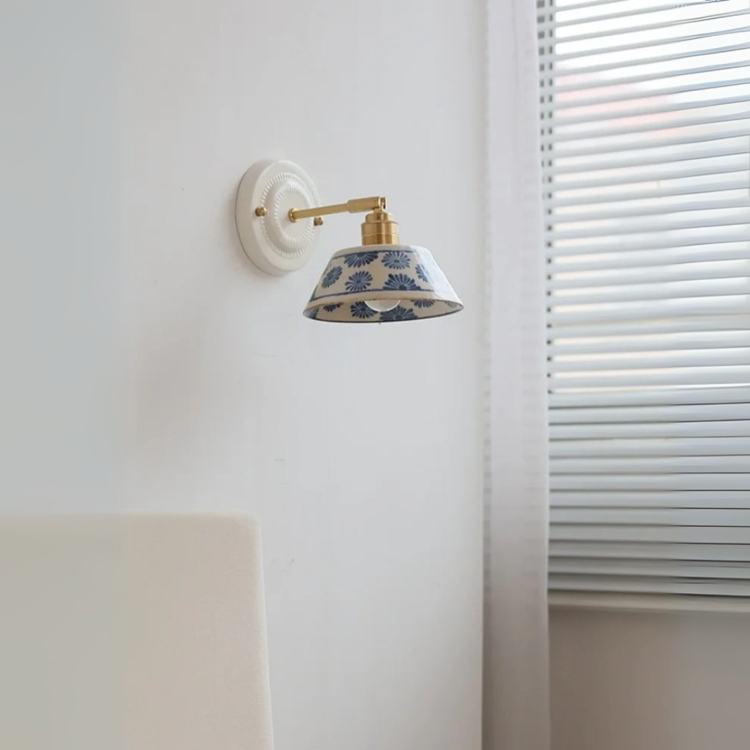 Signature  Ceramic Editions Blue Floral Wall Lamp