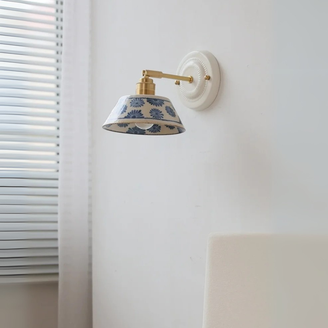 Signature  Ceramic Editions Blue Floral Wall Lamp