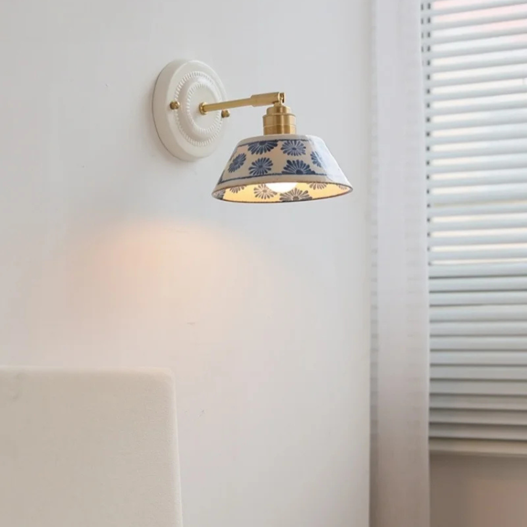 Signature  Ceramic Editions Blue Floral Wall Lamp