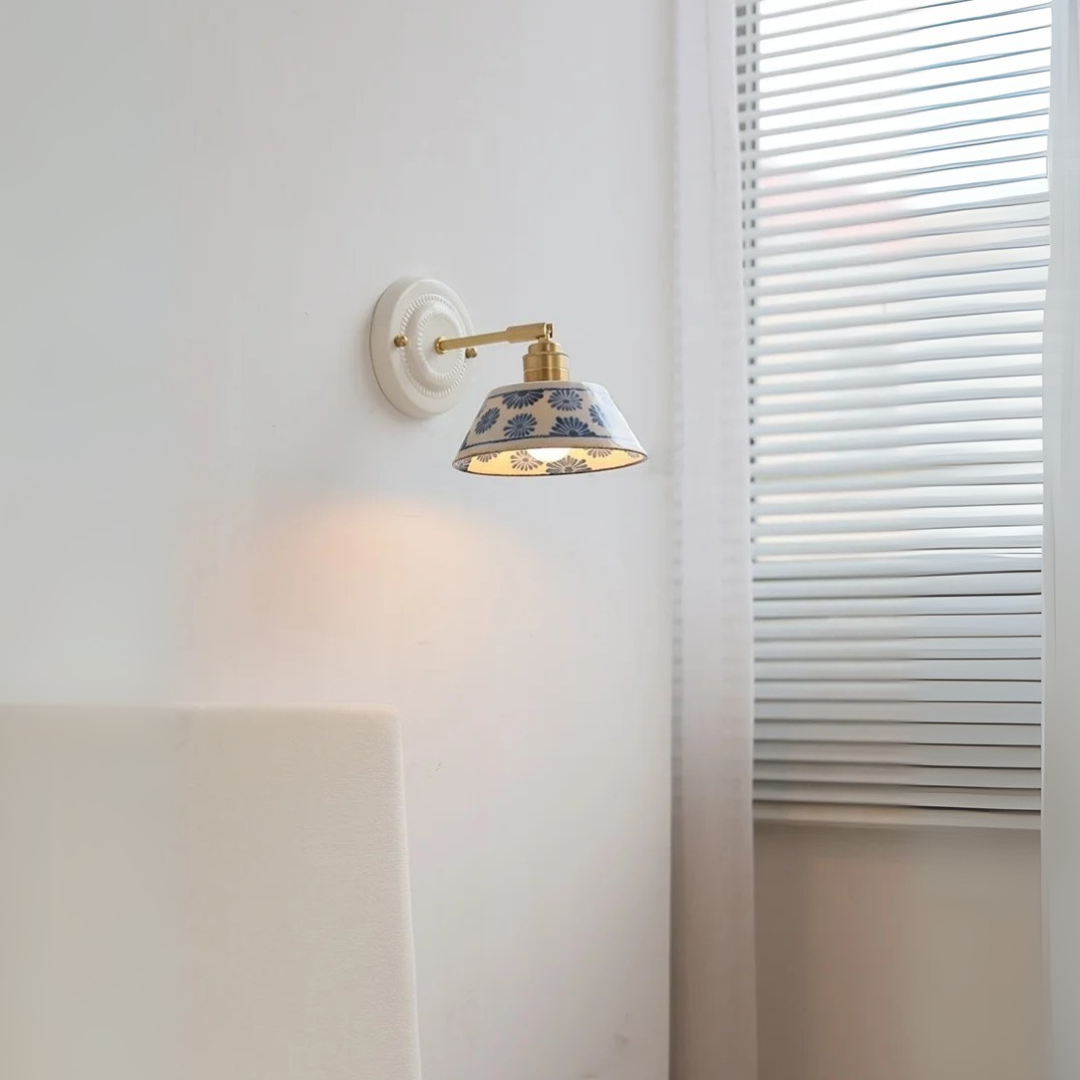 Signature  Ceramic Editions Blue Floral Wall Lamp