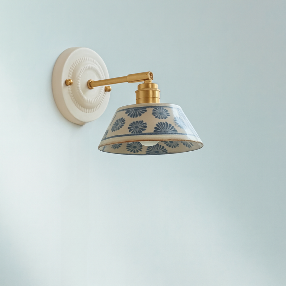 Signature  Ceramic Editions Blue Floral Wall Lamp