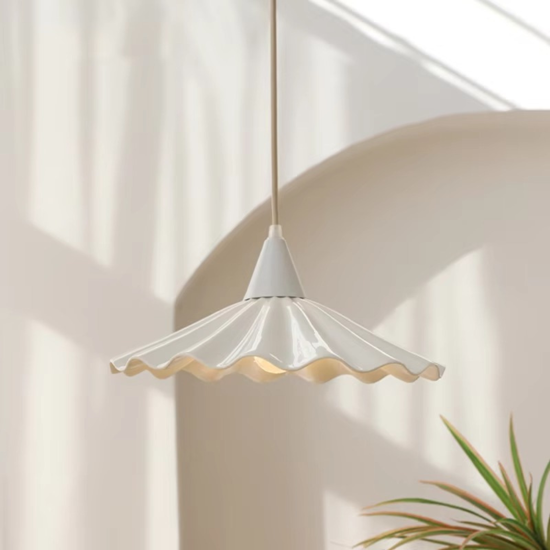 White Ruffle-Edge Ceramic Pendant