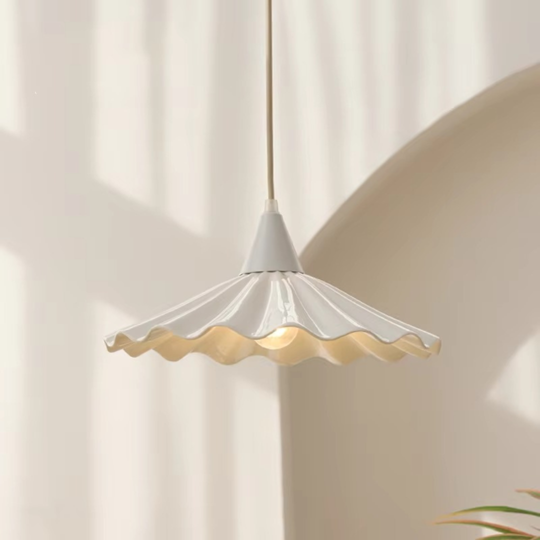White Ruffle-Edge Ceramic Pendant