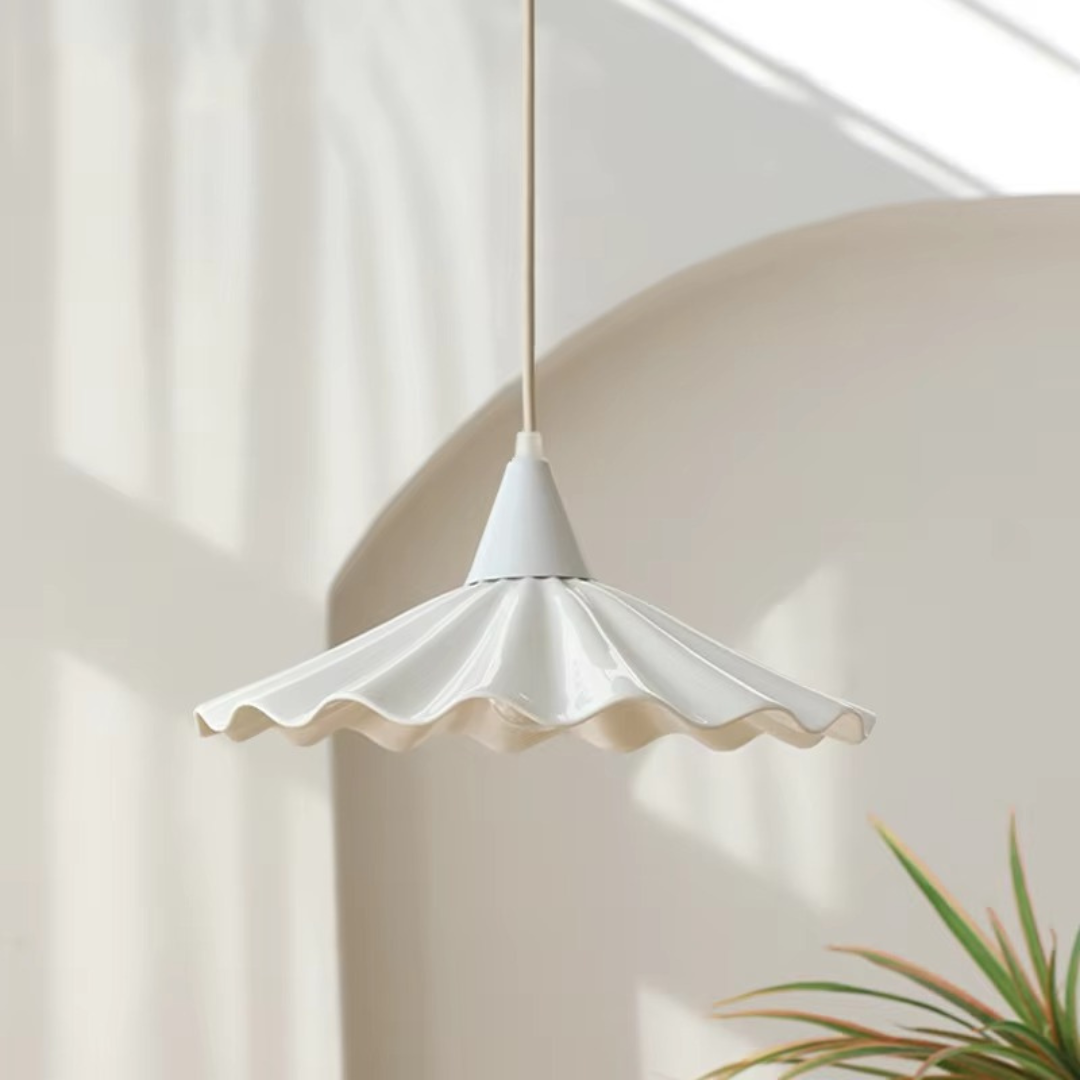 White Ruffle-Edge Ceramic Pendant