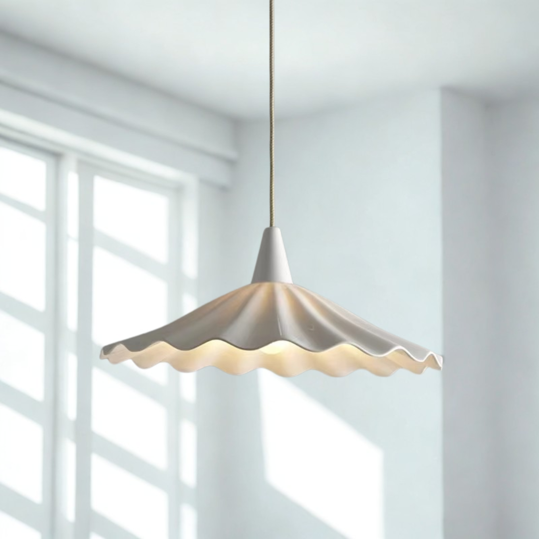 White Ruffle-Edge Ceramic Pendant
