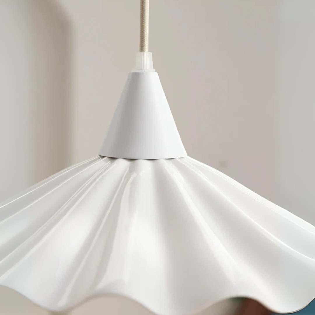 White Ruffle-Edge Ceramic Pendant
