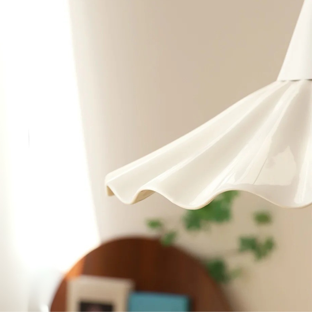 White Ruffle-Edge Ceramic Pendant