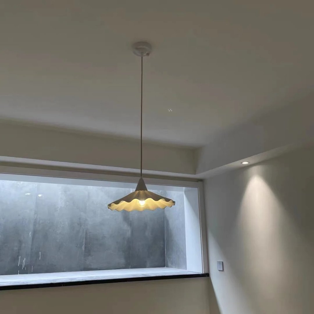 White Ruffle-Edge Ceramic Pendant