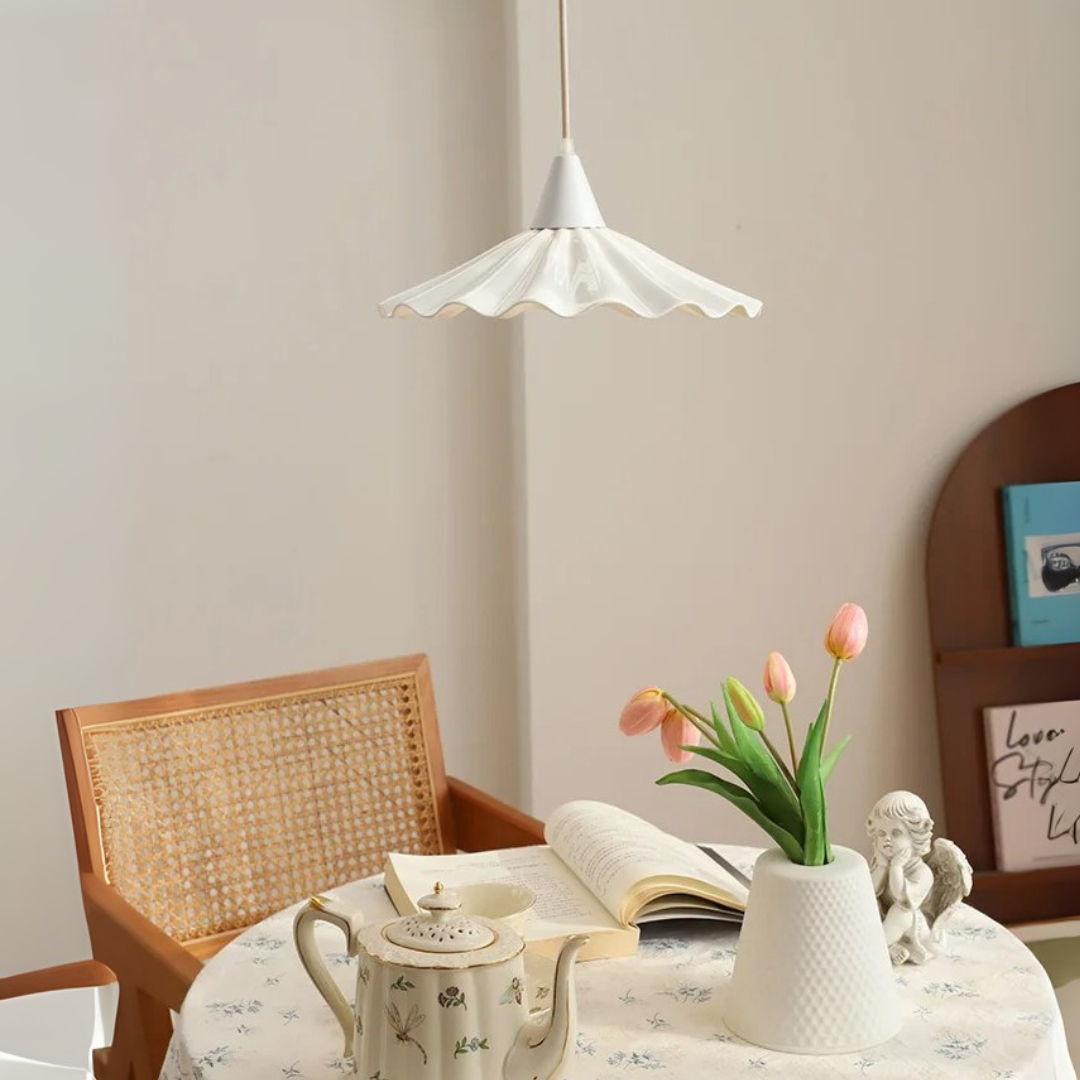 White Ruffle-Edge Ceramic Pendant