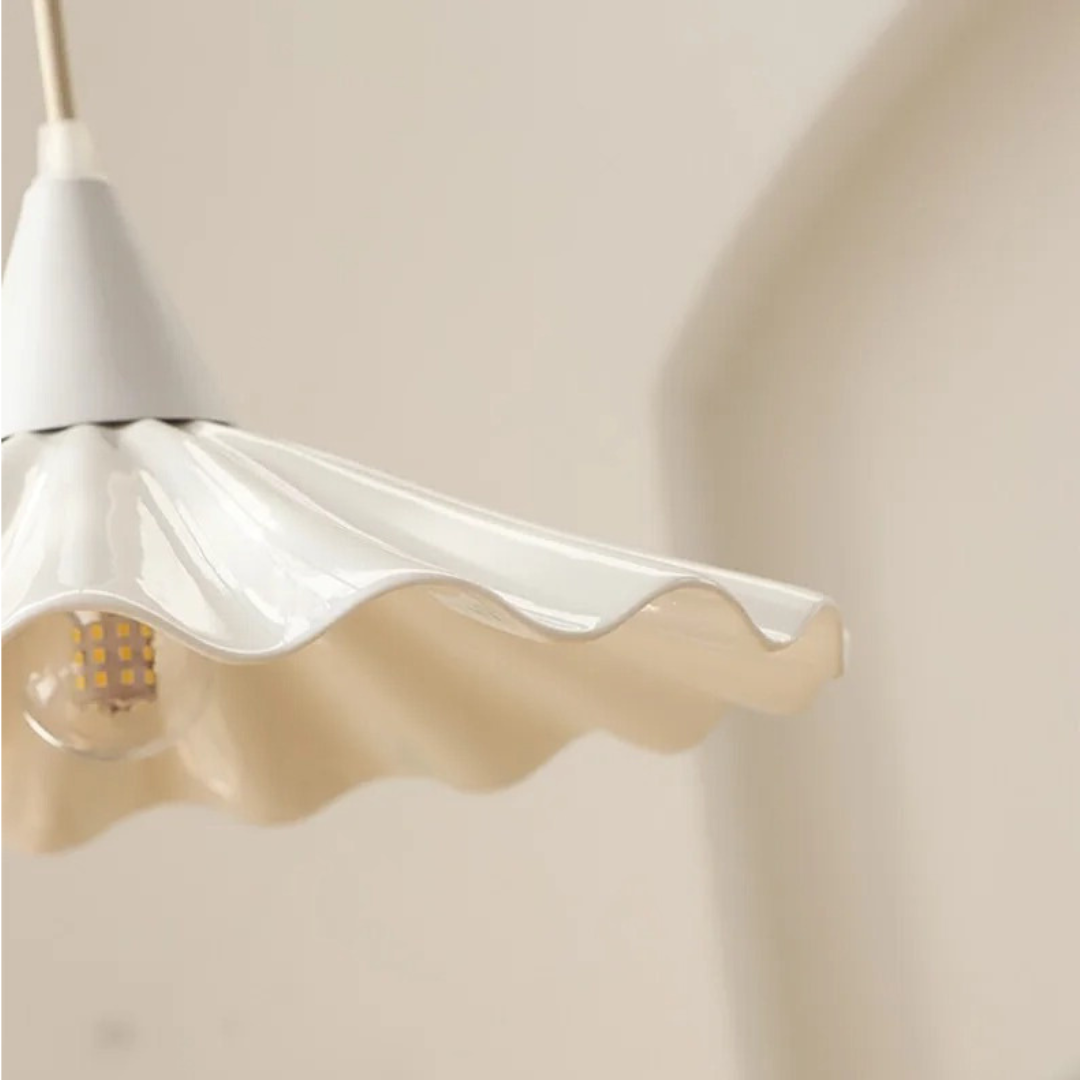 White Ruffle-Edge Ceramic Pendant