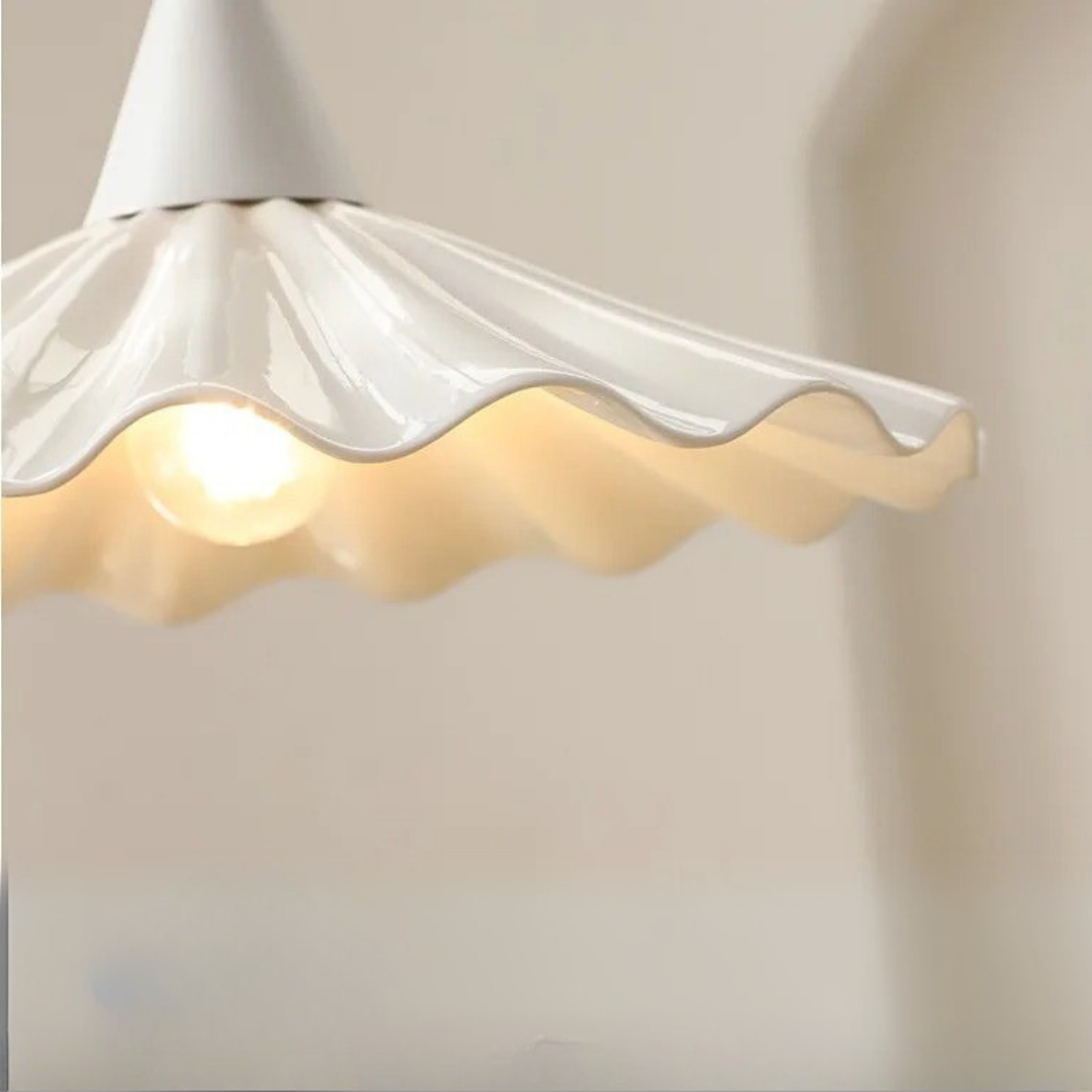 White Ruffle-Edge Ceramic Pendant