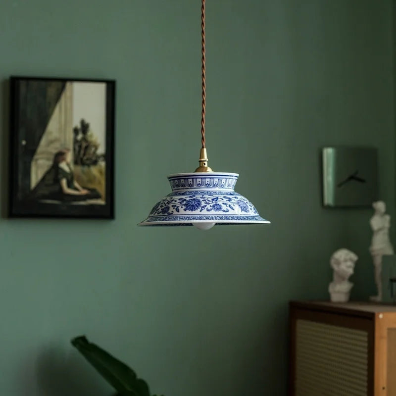 Blue Willow Ceramic Pendant