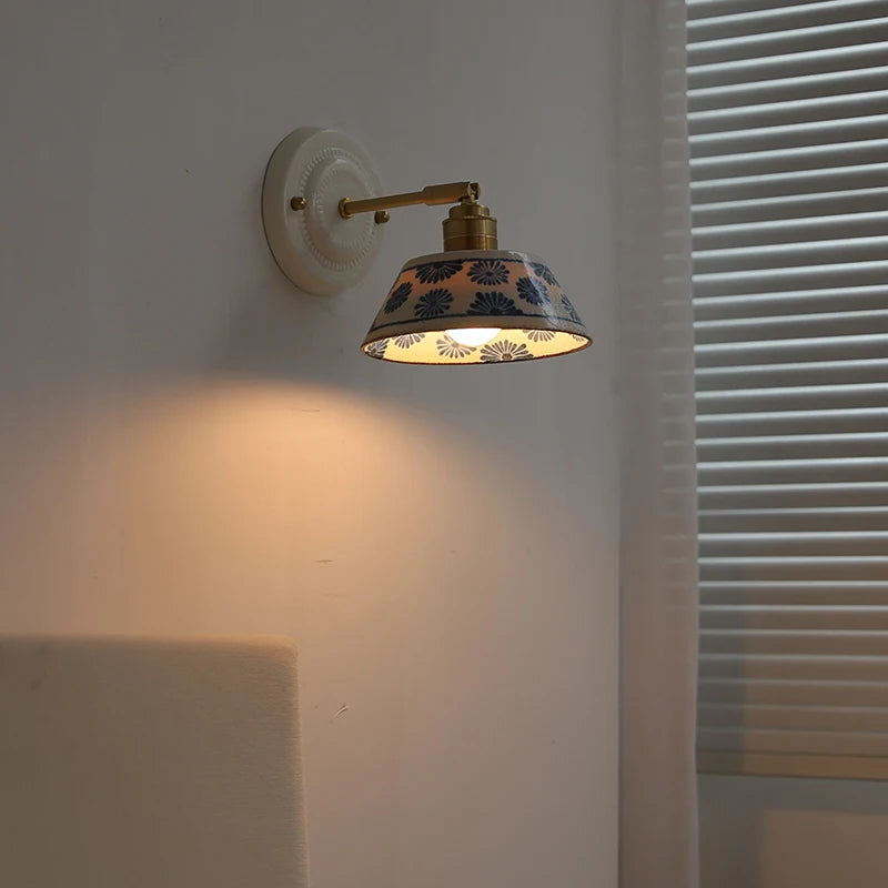 Signature  Ceramic Editions Blue Floral Wall Lamp