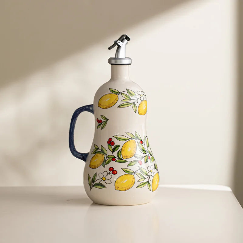 Mediterranean Wide Ceramic Oil Cruet Bottle