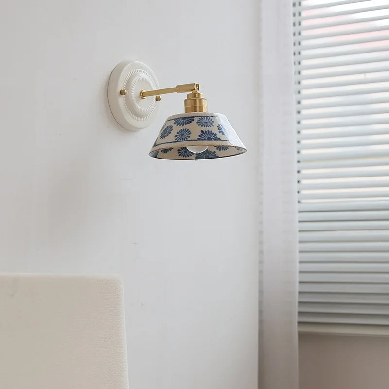 Signature  Ceramic Editions Blue Floral Wall Lamp