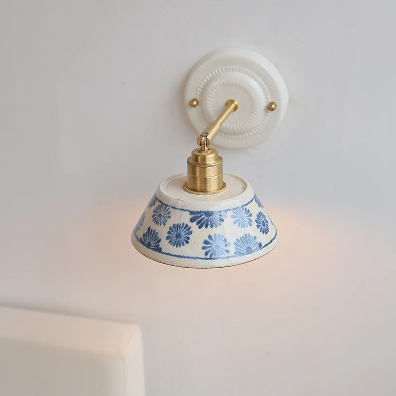 Signature  Ceramic Editions Blue Floral Wall Lamp