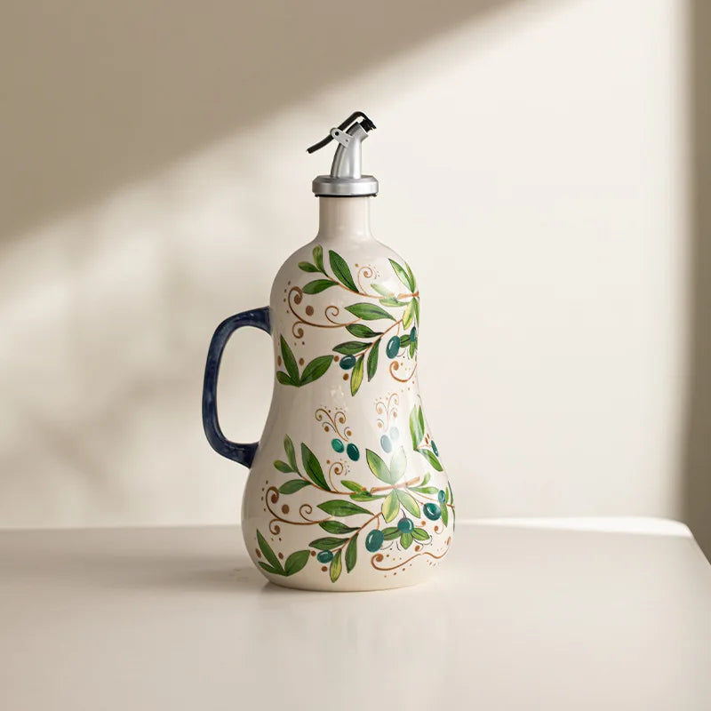 Mediterranean Wide Ceramic Oil Cruet Bottle