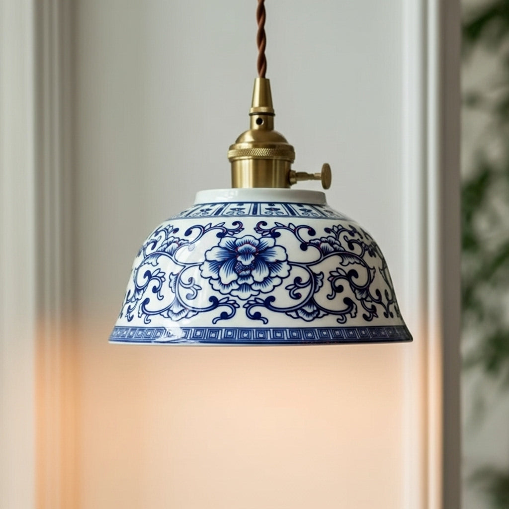 Botanic Blue Halo Ceramic Pendant Light