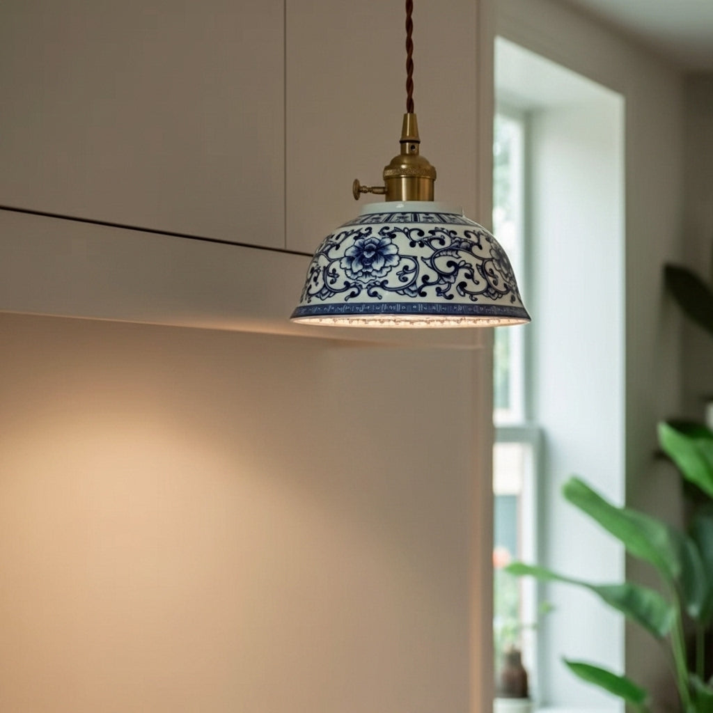 Botanic Blue Halo Ceramic Pendant Light