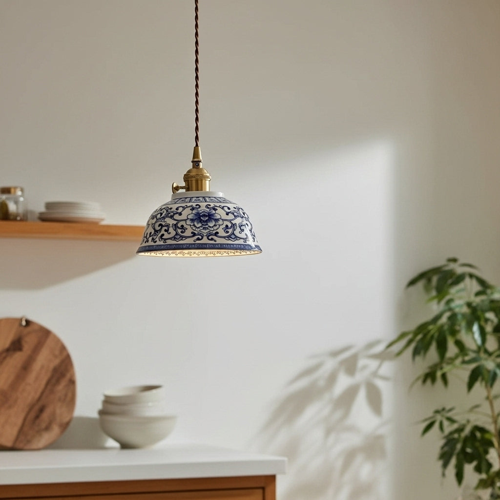 Botanic Blue Halo Ceramic Pendant Light