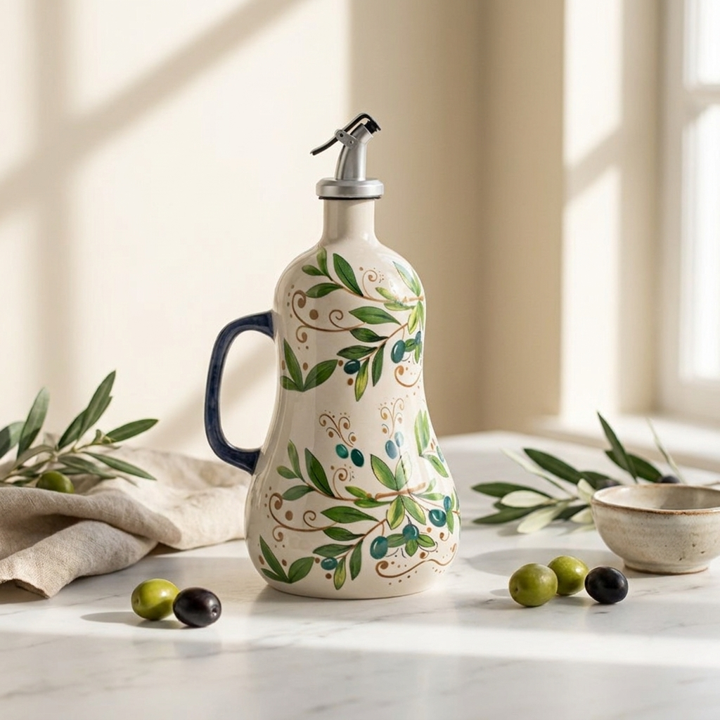 Mediterranean Wide Ceramic Oil Cruet Bottle