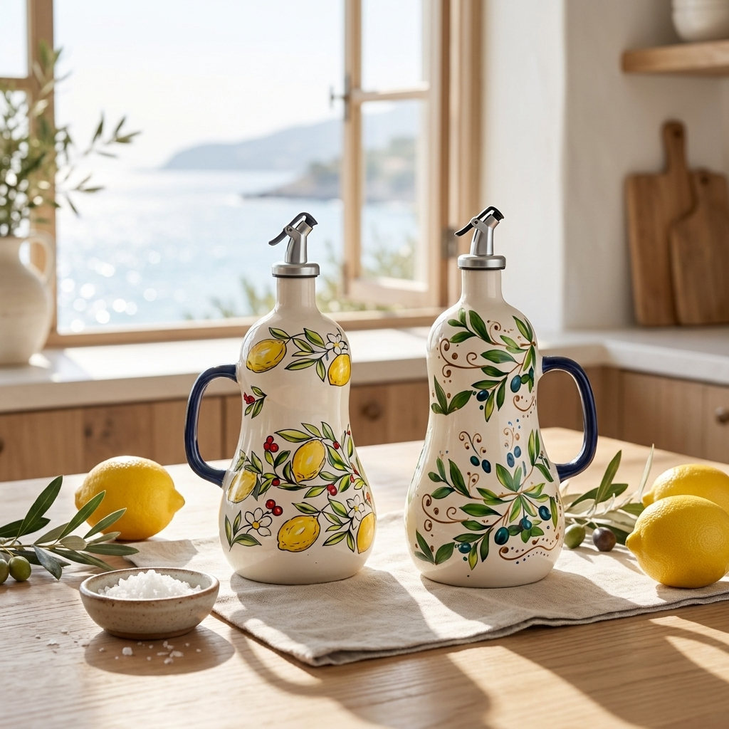 Mediterranean Wide Ceramic Oil Cruet Bottle