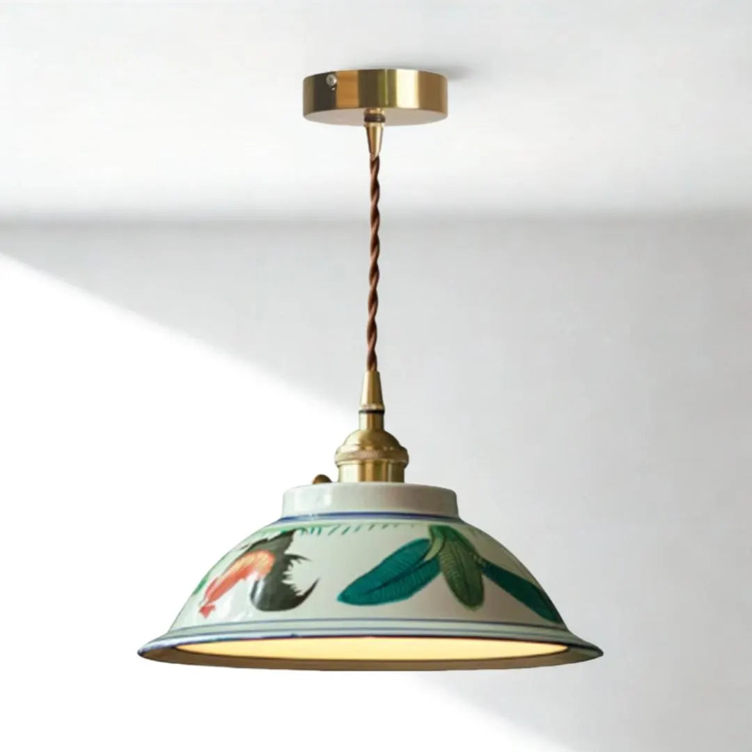 Chicken & Flower Design - Rustic Farmhouse Ceramic Pendant Light