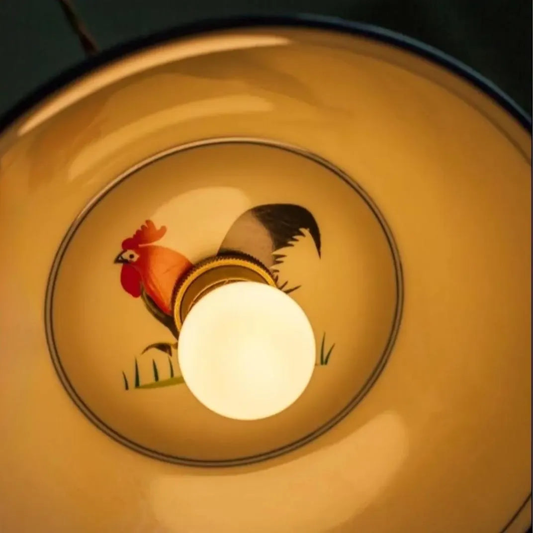 Chicken & Flower Design - Rustic Farmhouse Ceramic Pendant Light